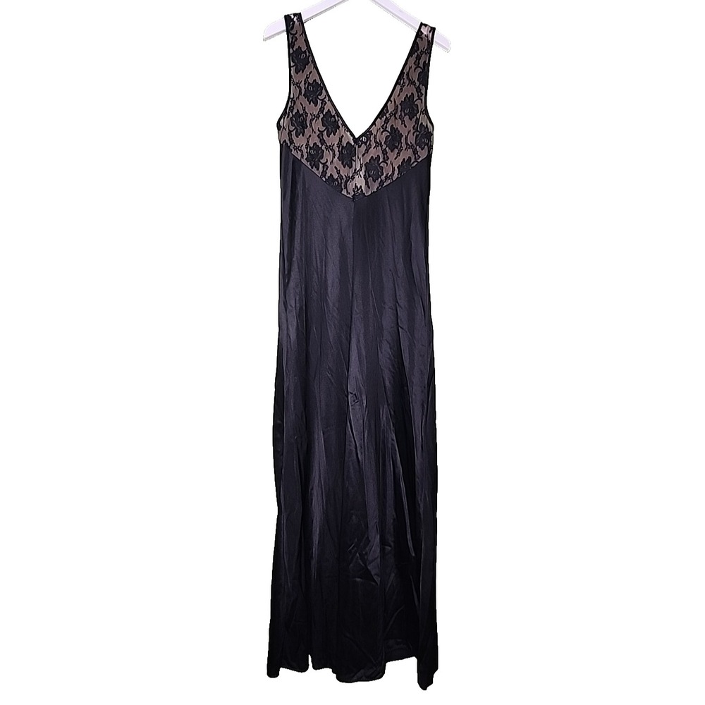 Vintage Val Mode Black Nightgown Sheer Lace Lingerie M Sleeveless Keyhole‎ USA